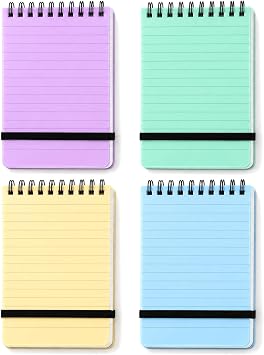 4 Pack Mini Spiral Notebooks, 14 x 9 cm, 50 Sheets Each