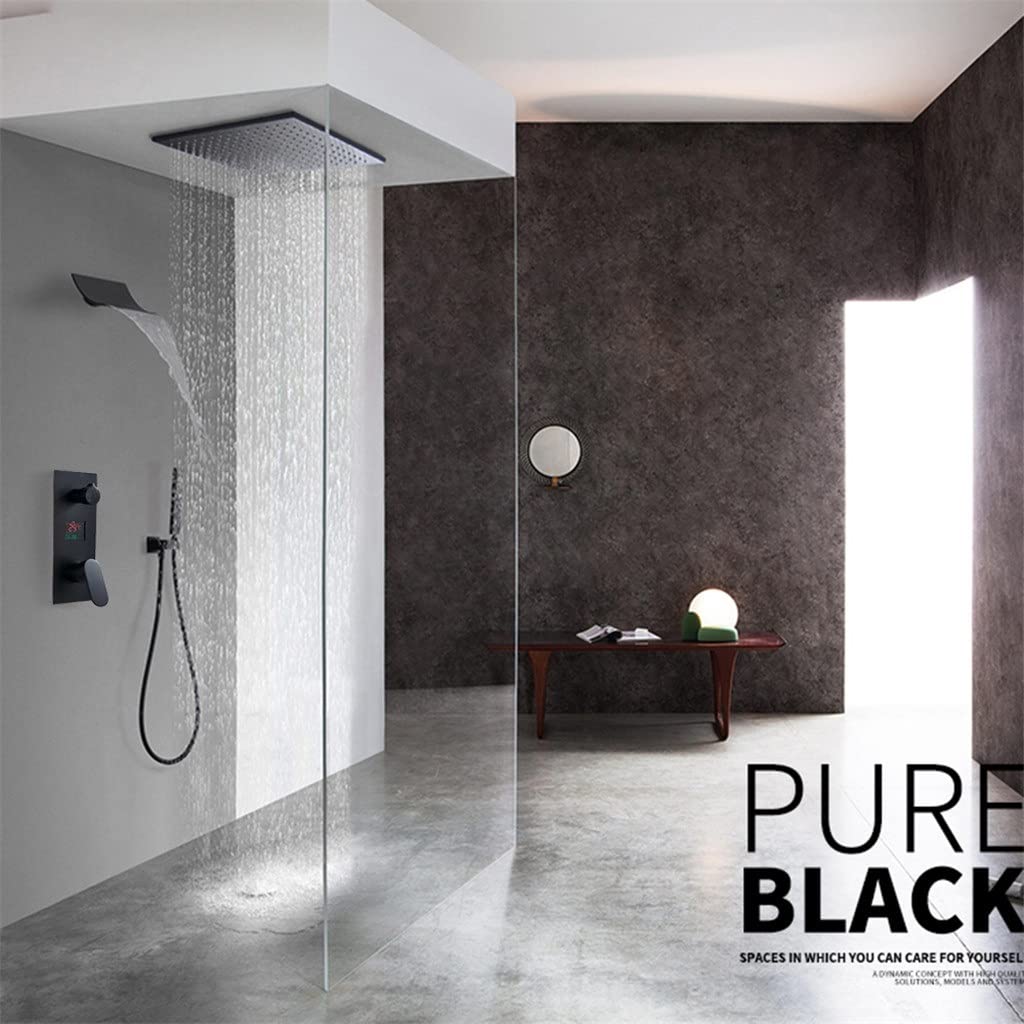 Rubinetto per Doccia da Bagno in Argento a Cascata, Set di rubinetti per Doccia digitali, Display Digitale per Doccia a Pioggia, Rubinetto Miscelatore (D 8 inch)