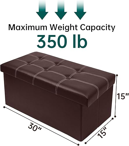 Miniatura 3 de Otomana plegable de almacenamiento de 30 pulgadas, otomana de cuero sintético negro, banco de almacenamiento para dormitorio, sala de estar y