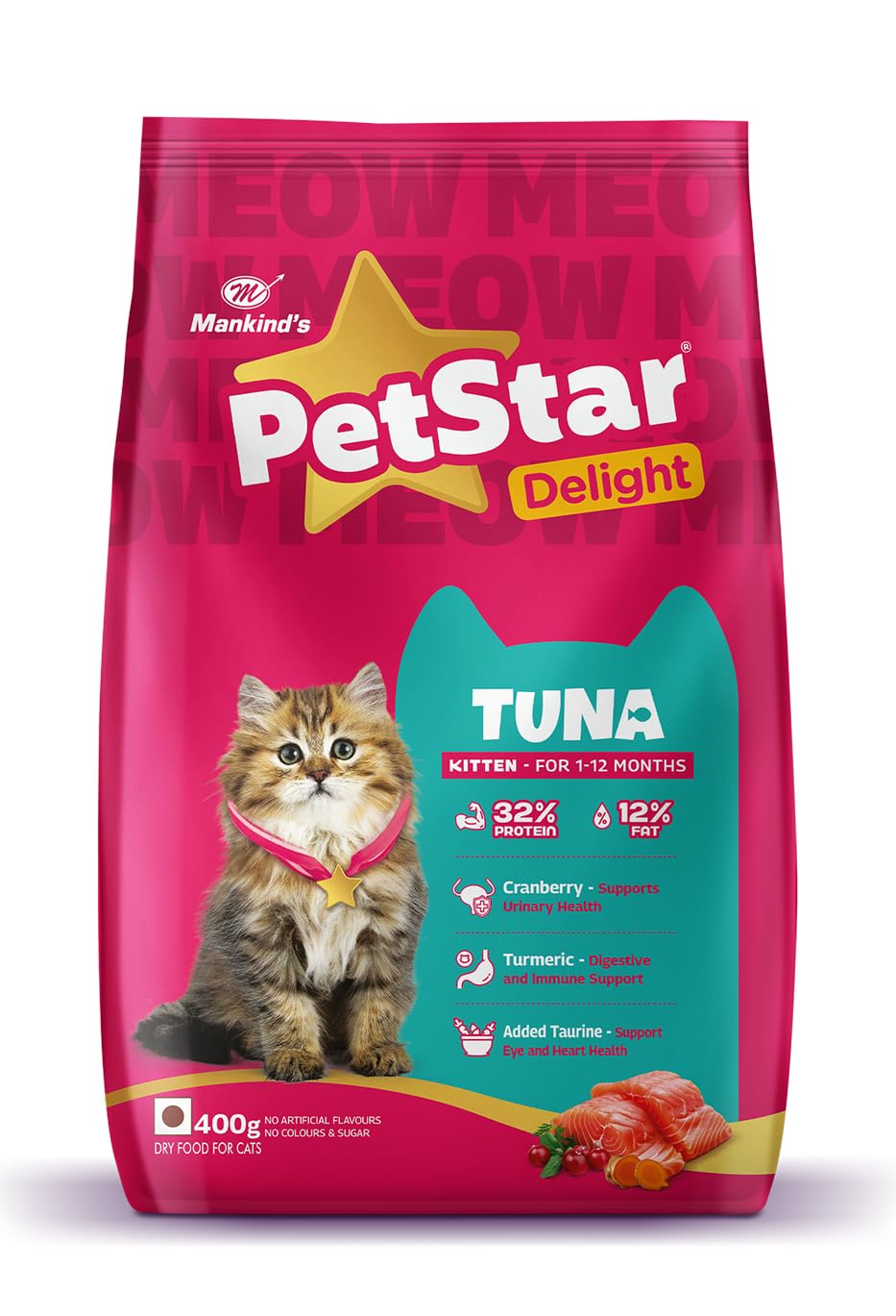 Mankind PetStar Kitten Cat Food β Tuna Flavour (400g) | Complete & Balanced Nutrition for Healthy Growth, Digestive & Hairball Care