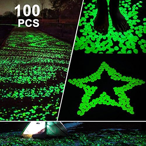 Benewell Glow in the Dark Garden Pebbles, 100 Pcs Glow Stones Rocks for Outdoor Decor Walkway Garden Lawn Fish Tank Aquarium (Green)