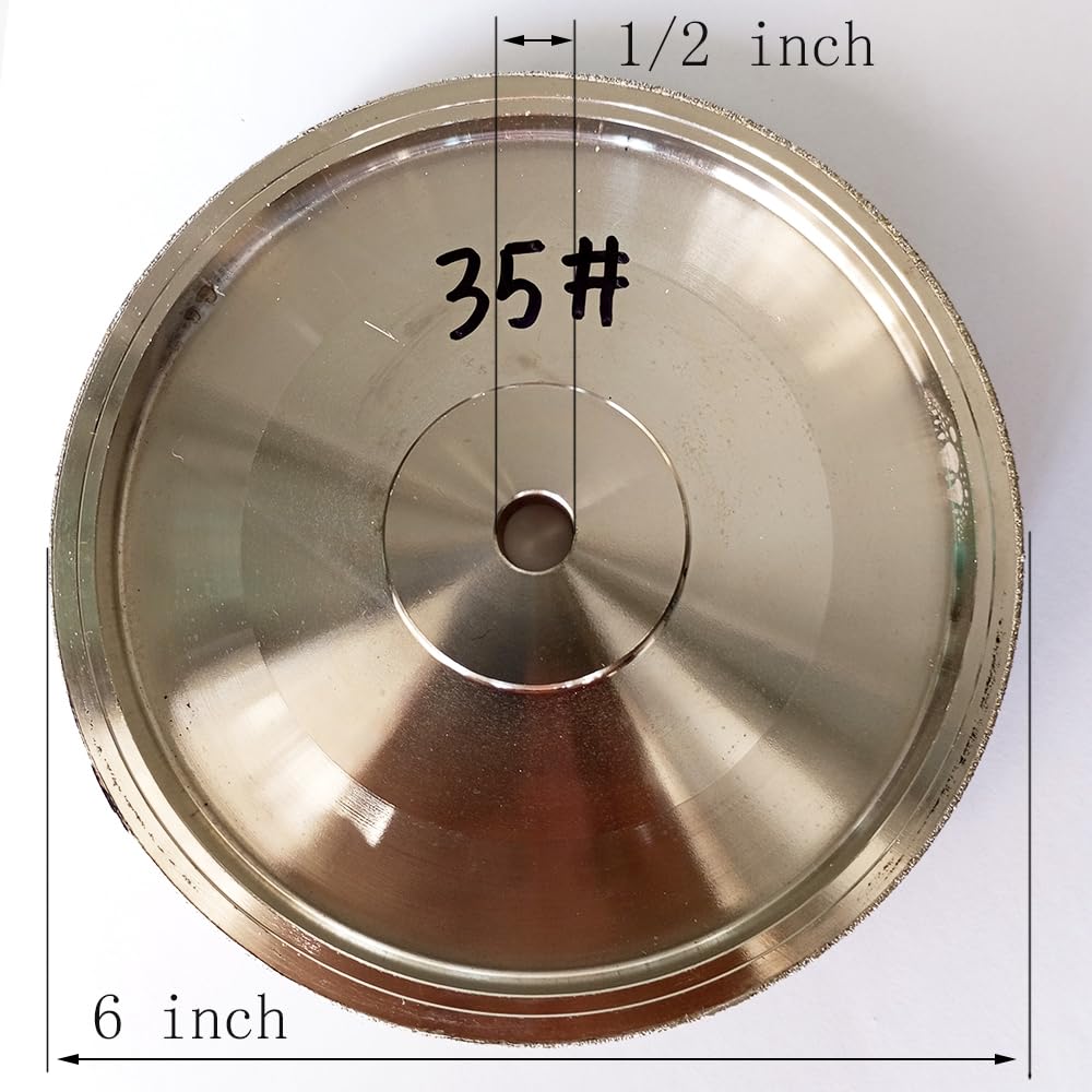 6" Diameter Electroplating Diamond Grinding Wheel with 1/2" Arbor for Stone Glass Lapidary Crystal Polishing (Grit:35#)