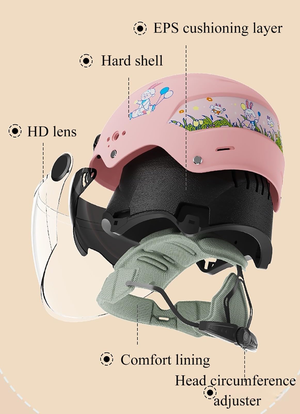Casco Da Moto Per Bambini Con Orecchie Di Gatto, Casco Aperto Per Bici, Ciclomotore, Moto Da Cross, Scooter, Go-Kart, Bicicletta, ATV, Per Ragazzi E Ragazze Dai 3 Ai 14 Anni C,48-56cm
