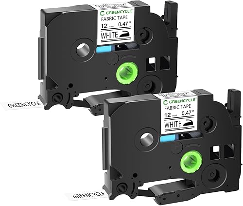 GREENCYCLE Paquete de 2 cintas de etiquetas de tela para ropa, color negro sobre blanco, compatibles con Ptouch TZe-FA231 TZ-FA231 AZE-FA231 12