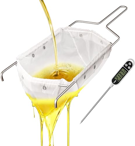 Miniatura 9 de Juego de bolsa de filtro y marco para freidora, colador de aceite reutilizable para aceite de cocina de 70 libras, malla fina para capturar migas,