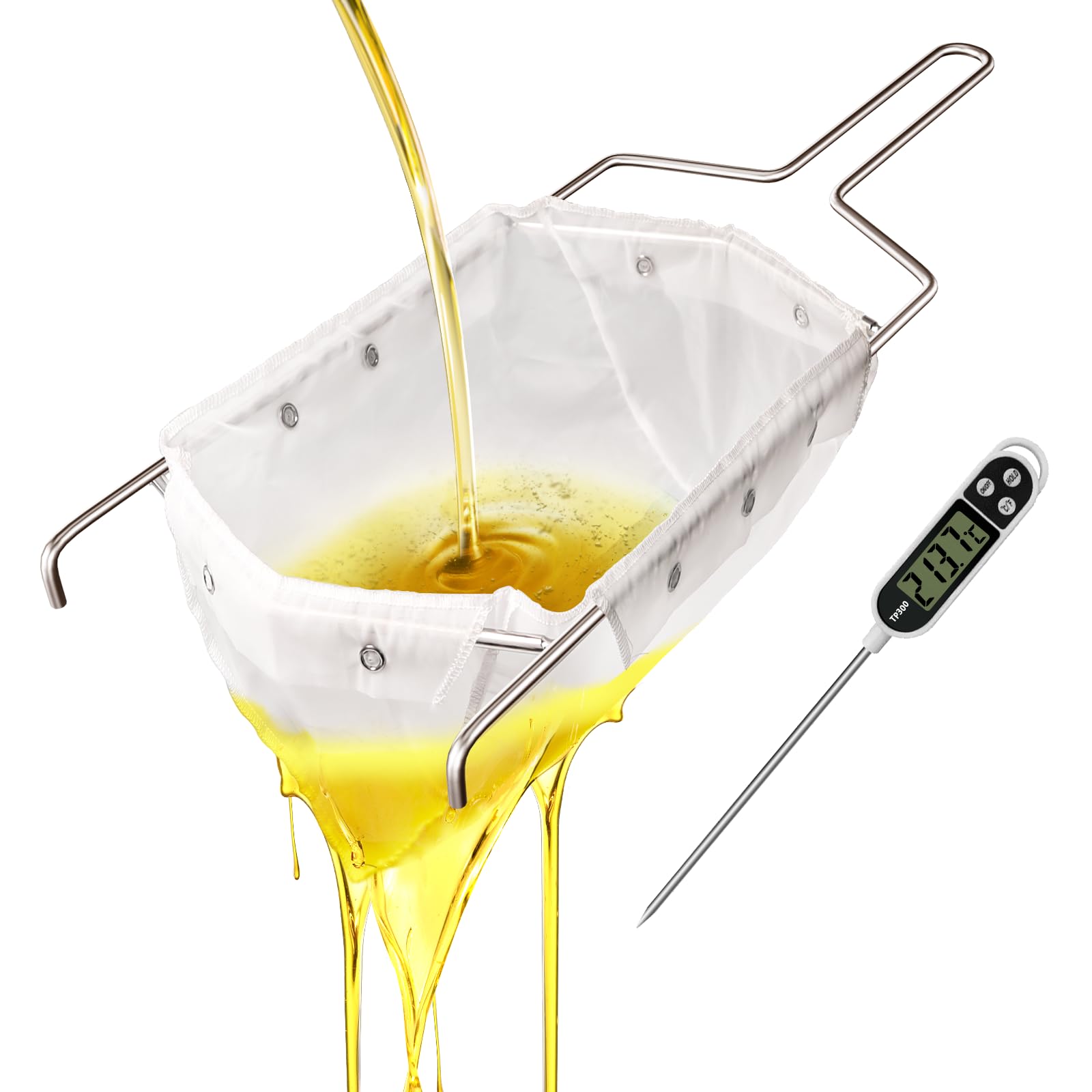 Fryer Filter Bag &amp; Frame Set, Reusable Oil Strainer for 70 lb Cooking Oil