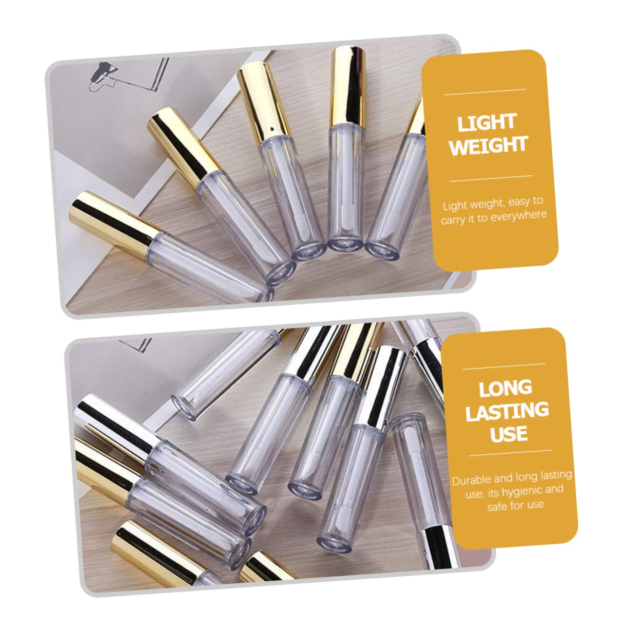 Tubo Lucidalabbra 10ml in Plastica Oro, 40 Pezzi Ricaricabili | Makeup, per Lip Liquid e Dye Lip Liquid, Leggero e Facile da Portare, Formato Compatto