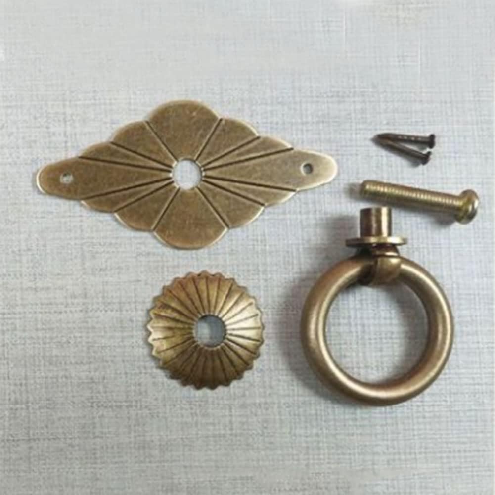 Vintage Bronze Drawer Pulls - 4Pcs Antique Ring Pulls Single Hole for Dresser Cupboard - for Dresser Drawers Cupboards, with Screws(3cm)