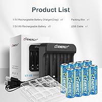 Vista 7 de Baterías AA de litio recargables de 1.5 V con cargador 8 paquetes de carga rápida doble A 3300 mWh de alta capacidad para VRXbox