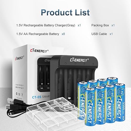 Miniatura 7 de Baterías AA de litio recargables de 1.5 V con cargador 8 paquetes de carga rápida doble A 3300 mWh de alta capacidad para VRXbox