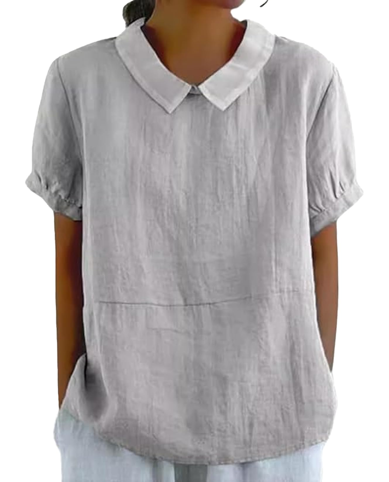 Zhyaj Boho Cotton Shirt for Womens Floral Printed Short Sleeve Summer Linen Shirts Casual Collared Trendy Blouse Tops