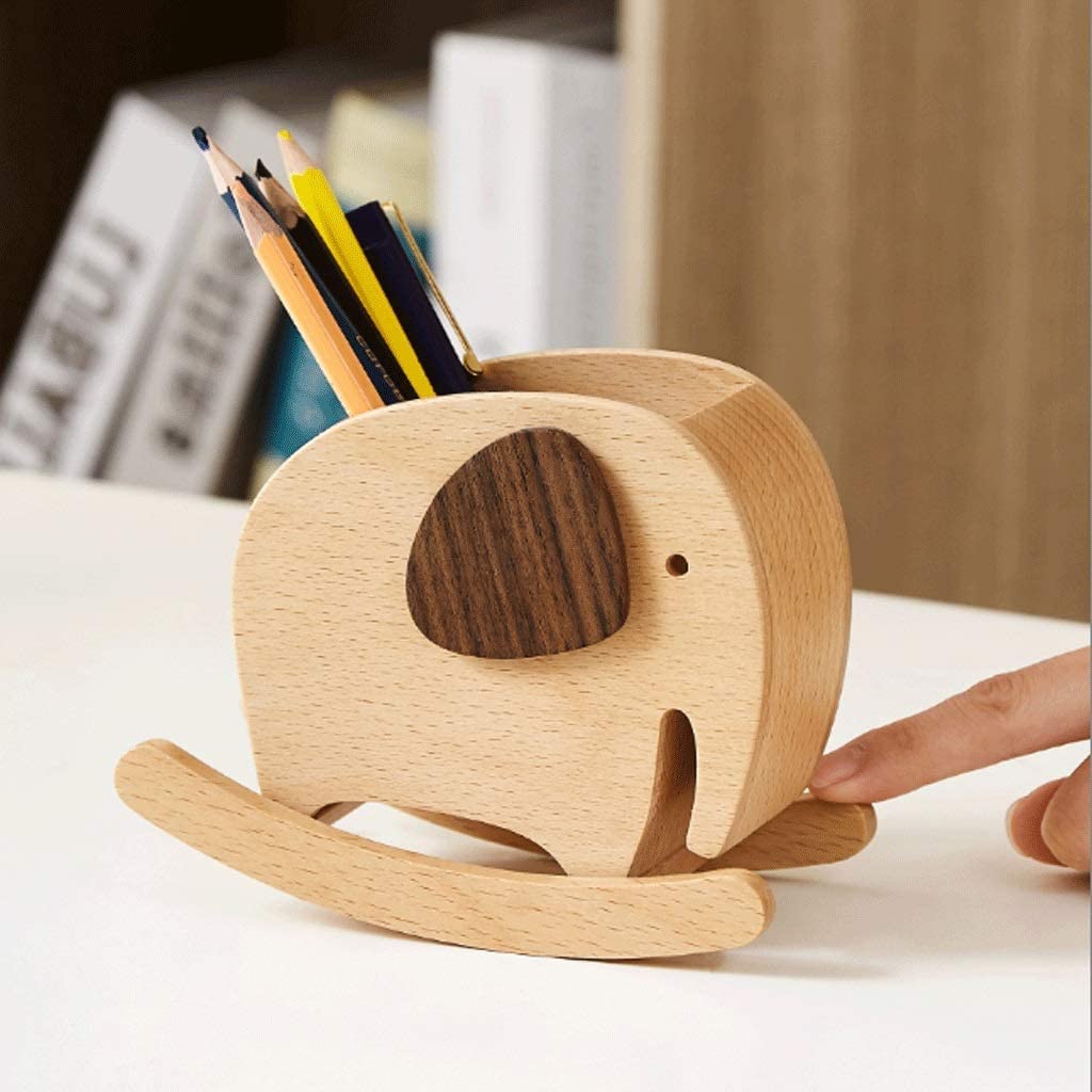SXHRR Caja de Almacenamiento de portalápices con Forma de Elefante de Madera, decoración de Escritorio, Suministros multifuncionales, Organizador de papelería