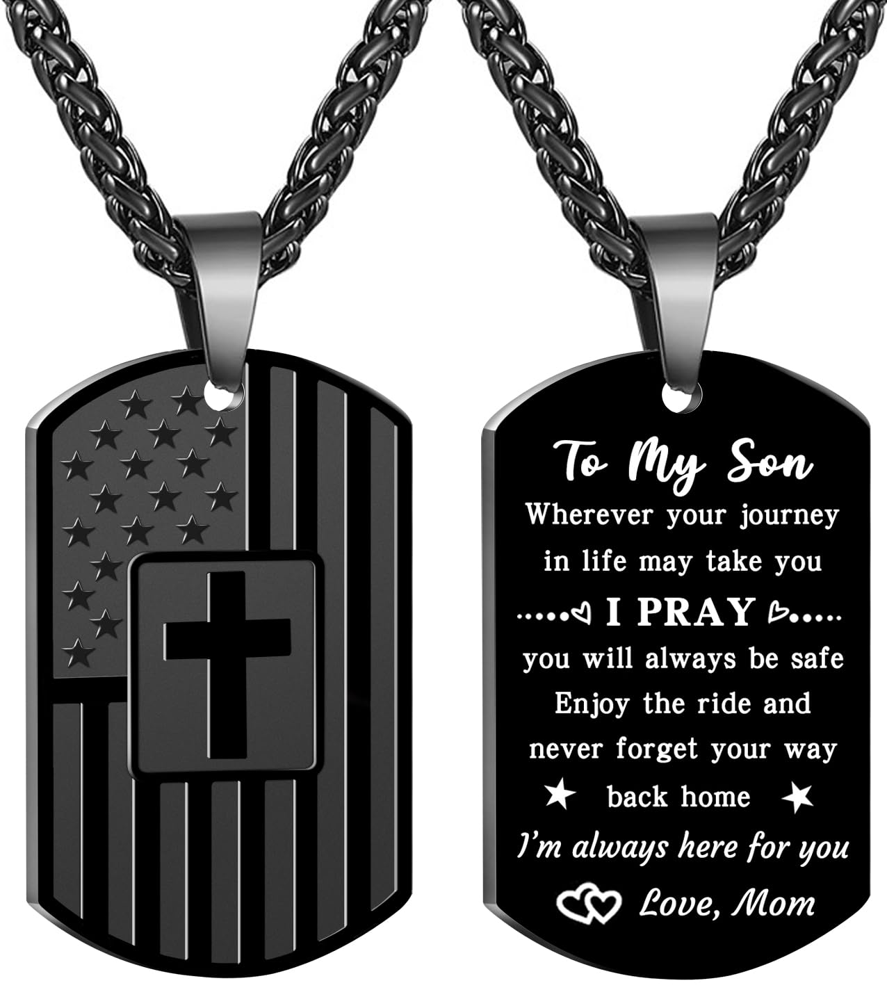 Qibote Christian Gifts for Men Dad Son Brother Mom, Dog Tag Cross Necklace, Stainless Steel Pendant Gifts for Easter Christmas Birthday