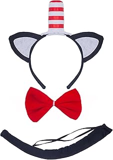 Kirei Sui Kids Red Striped Hat Black Cat Headband Bowtie Tail 3pcs Costume