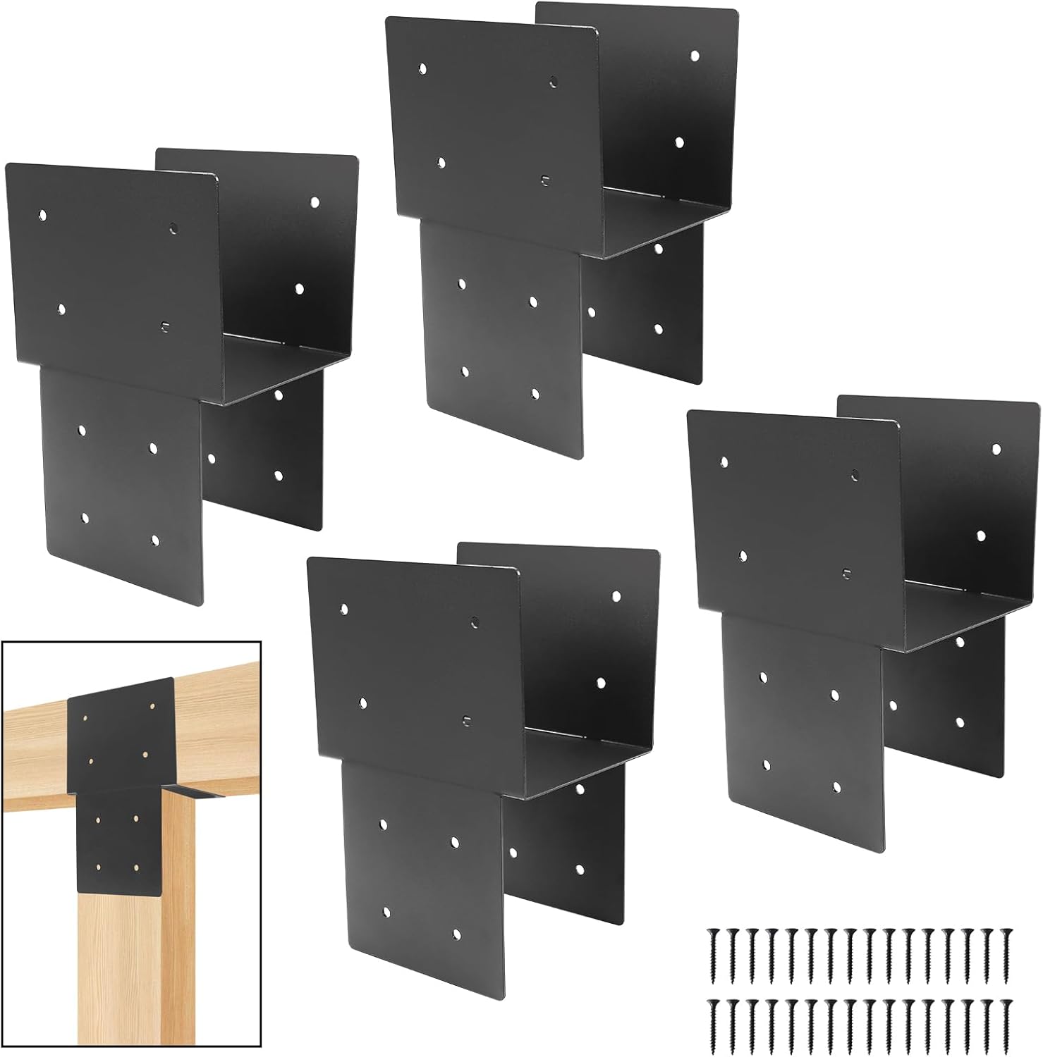 4 Pcs 6 "x 6 "Post Cap Tie Rod Brackets(Actual 5.6 "x5.6 ), Heavy Duty Wood Beam Tie Rod Brackets, for Supporting Outdoor Pergolas, Gazebos, Decks and Porches