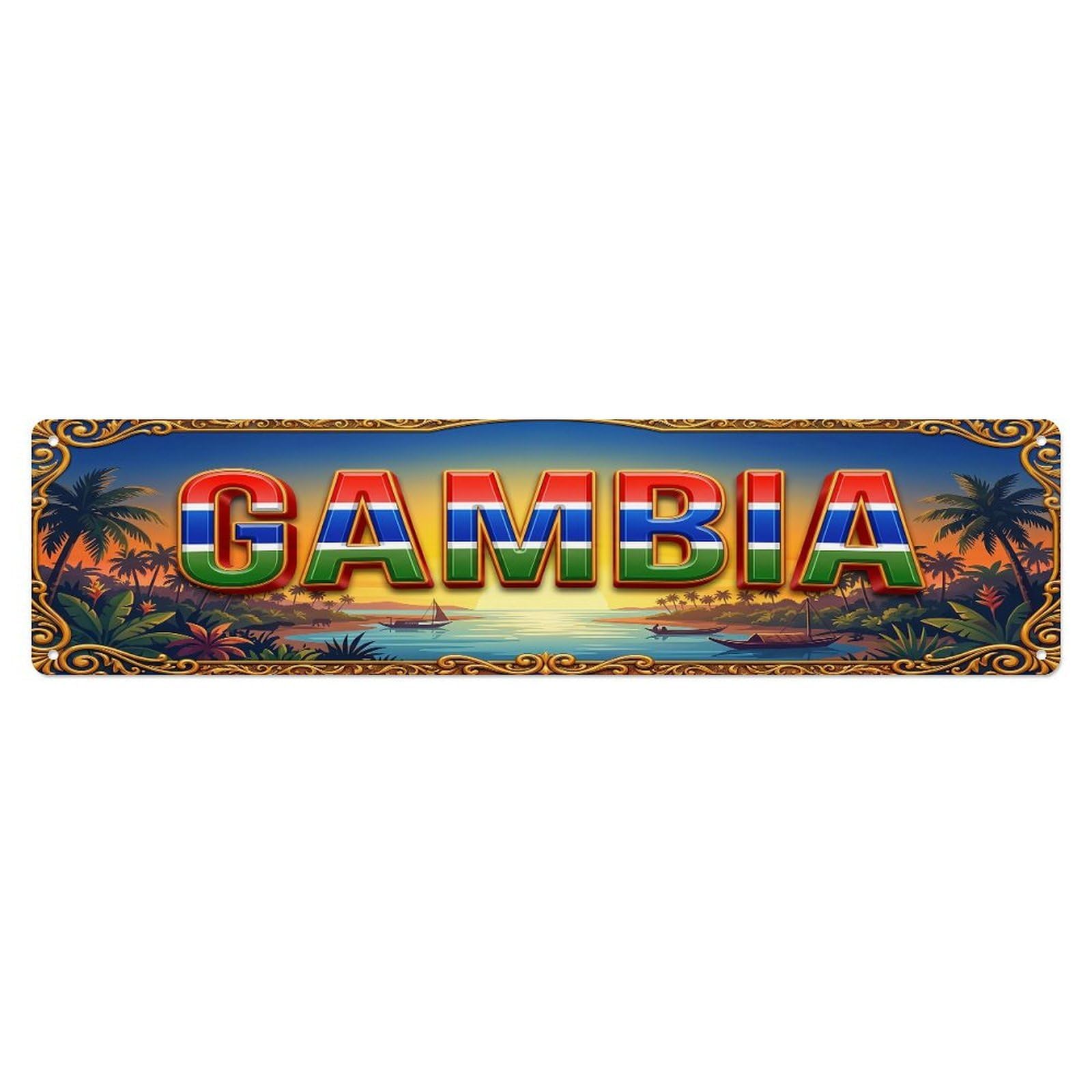 Vintage Gambia Flag Travel Pattern Metal Tin Sign Wall Decor for Cafe, Club, Garden Metal Poster 4x16Inch