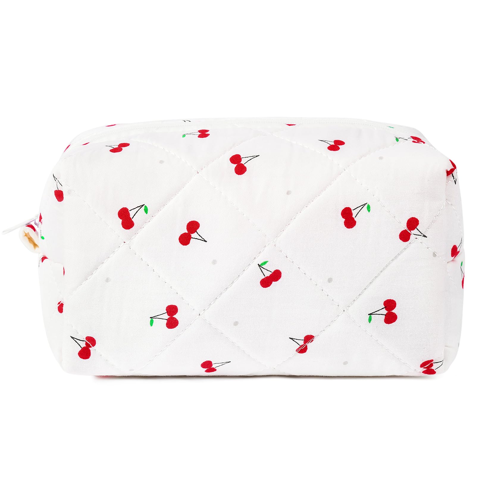 SOIDRAM Floral Makeup Bag Quilted Cosmetic Bag Puffy Coquette Makeup Pouch Aesthetic Large Travel Toiletry Bag Organizer cotton Makeup Brushes Storage Bag for Women, CHERRY, Small, S-cherry Makeup Bag