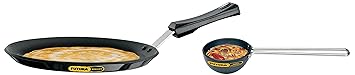 Hawkins Futura Aluminium Nonstick Flat Plastic Handle 4.88 mm Tava (26 cm, Black) & Small Tadka Pan, Hard Anodised Spice Heating Pan, Black, 1 Cup
