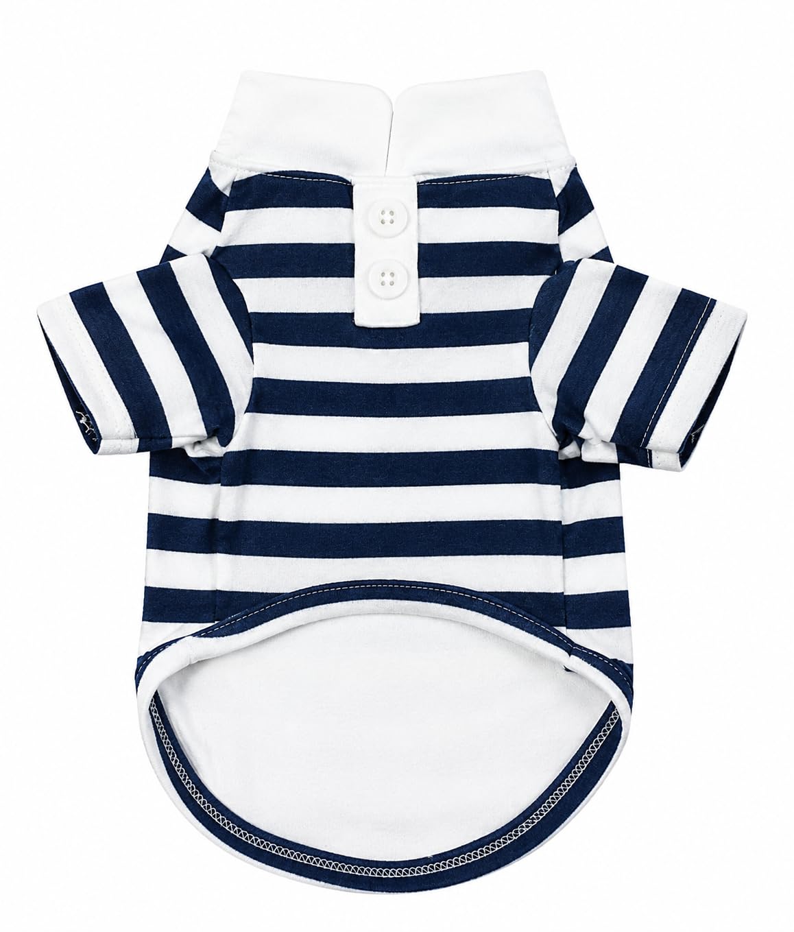 View 1 of (Navy S) Dog Polo Shirt with D-Ring Harness Loop, Striped Pet T-Shirt for Small Dogs & Cats, Soft Cotton Puppy Apparel, Navy Blue or Red Stripe Casual Pet Outfit (Navy Blue Stripes, Small)