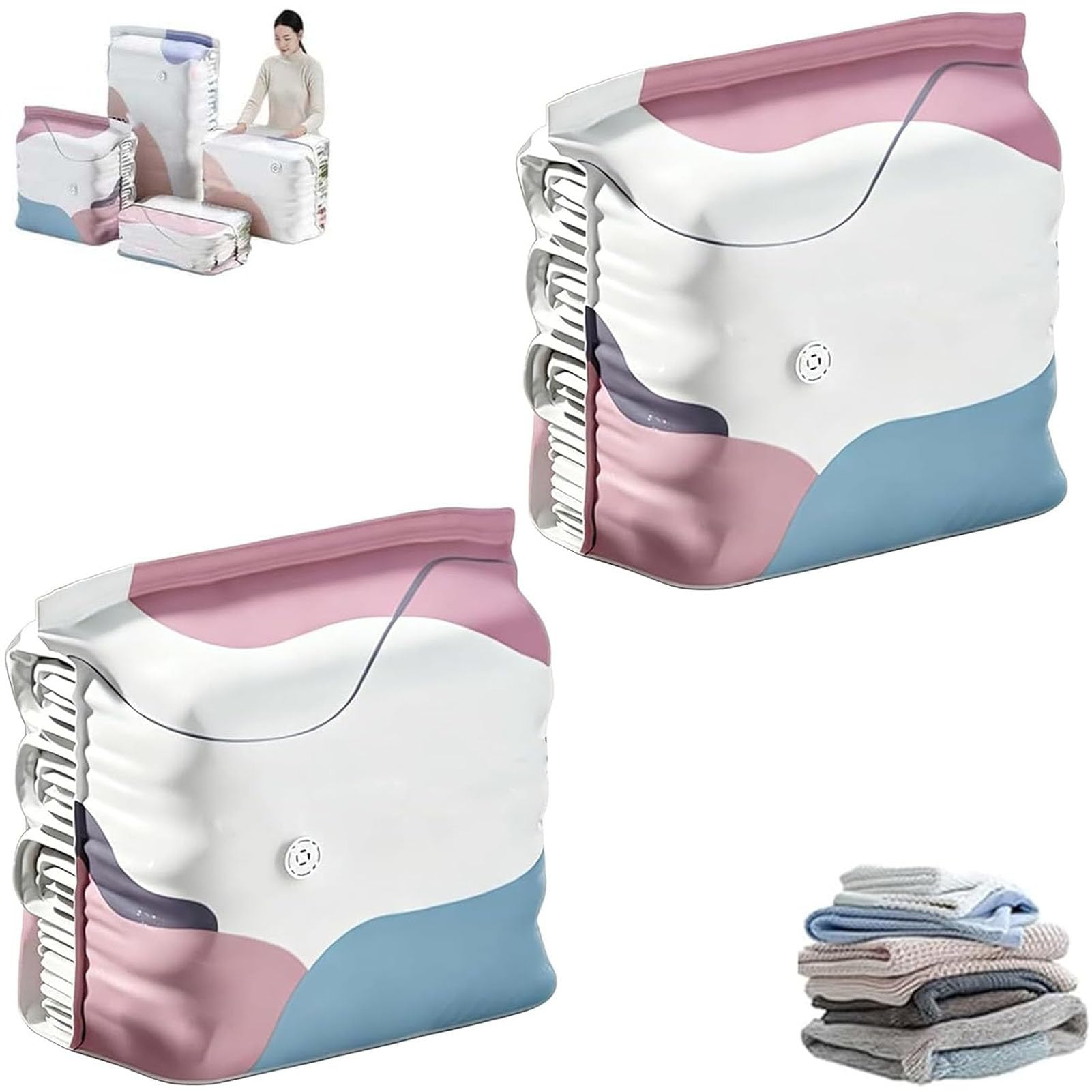 No-pump Vacuum Storage Bags, Large Cube Vacuum Seal Bags, Reusable Space Saving Compression Bag, Press & Seal, Perfect for Bedding & Off‑season Gear (M)