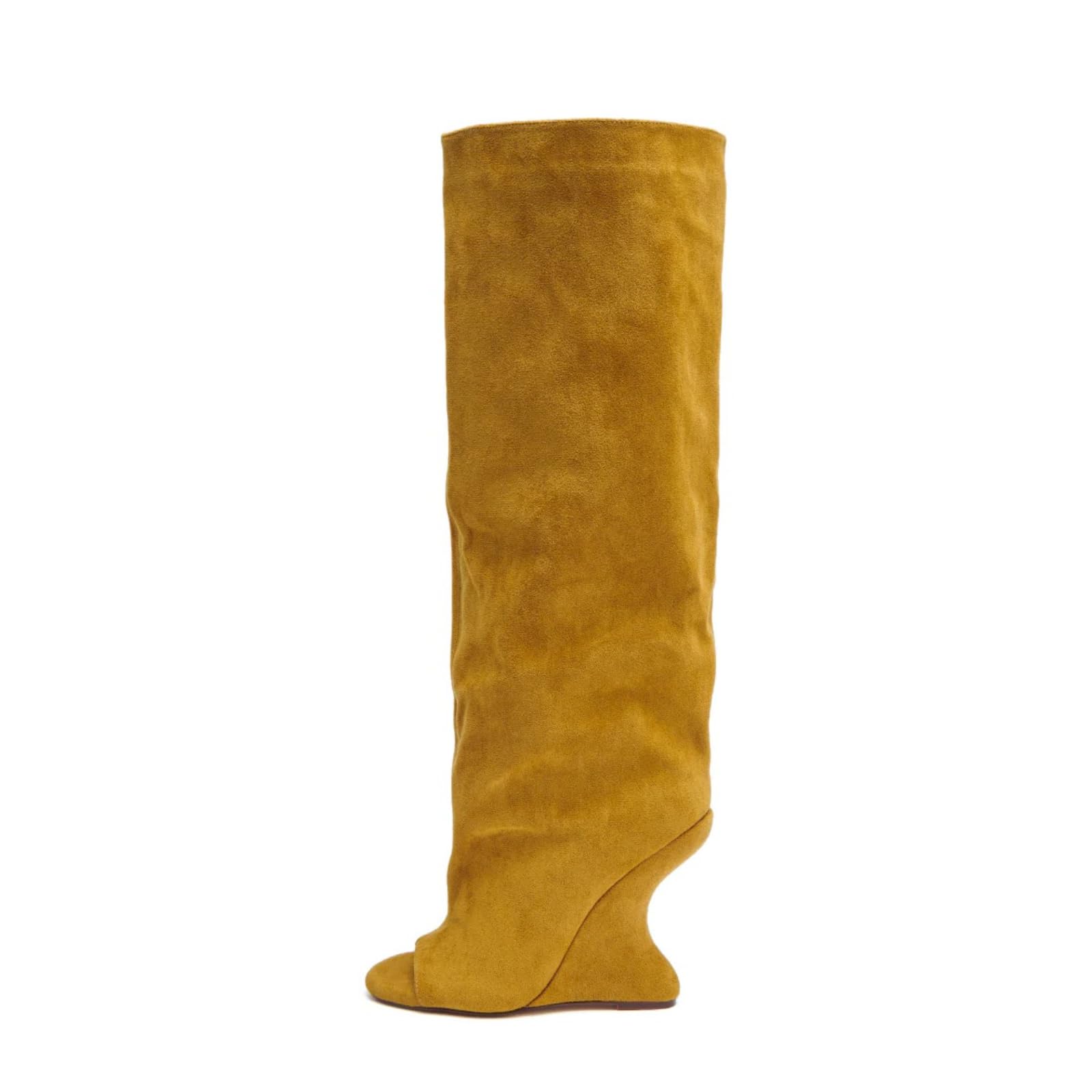 Atuelang Womens Slouchy Suede Knee High Boots Open Toe Pull On Tall Inverted Wedge Heel Boots