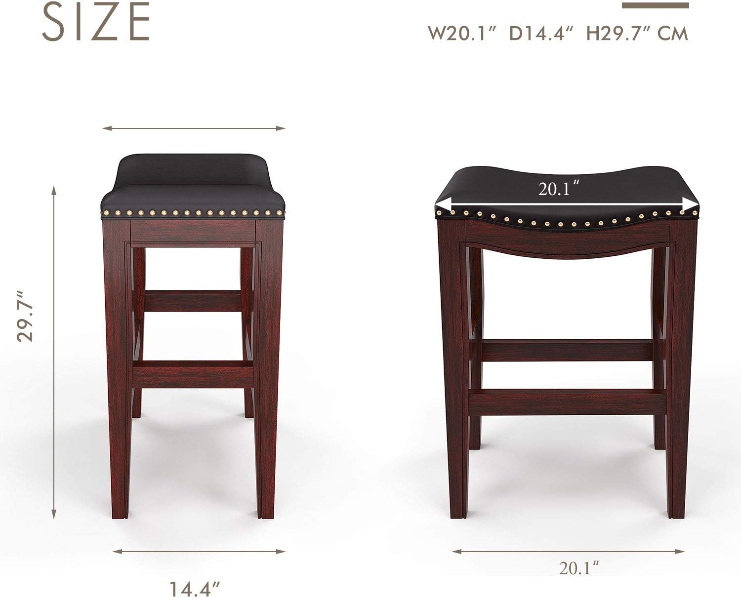 Buy Furgle Counter Height Bar Stools 29 Backless Leather Saddle Stool For Kitchen Counter Upholstered Brass Nailhead Counter Stool Set Of 2