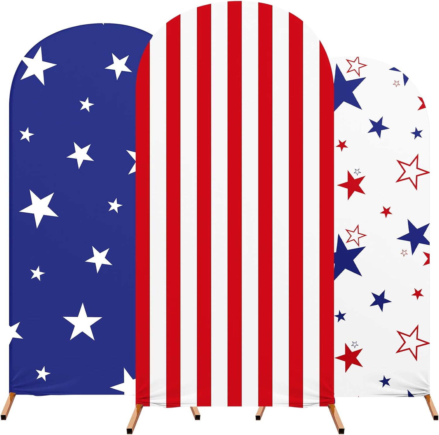 Set of 3 Patriot Day Arch Cover Theme Decoration, Veterans Day Blue and Red Print Arch Cover Stretch Spandex Fitted for Birthday Party, 4ft, 5ft, 6ft(Star)