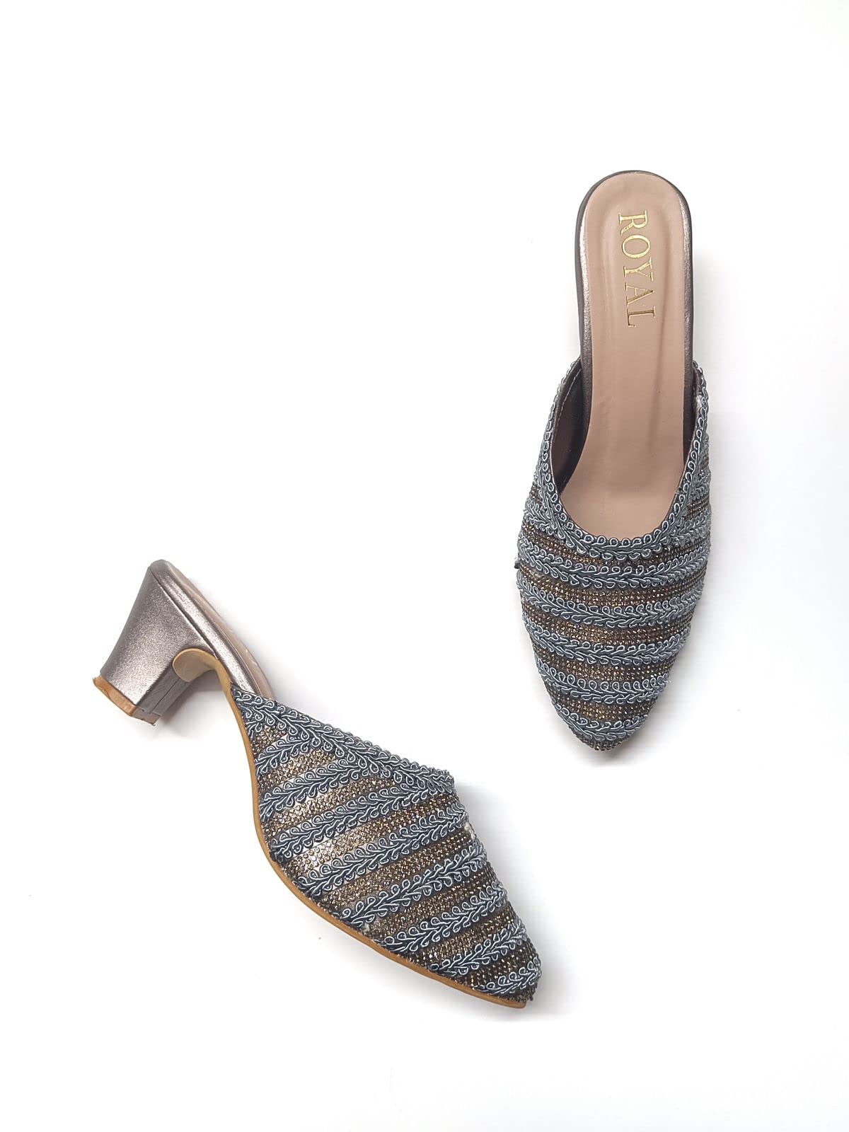 Angel Sales Womens & Girls Party Ethnic Block Heels Mules Sandal(EW-001) (Grey, numeric_8) (B0BTJBPS12) Amazon Price History, Amazon Price Tracker