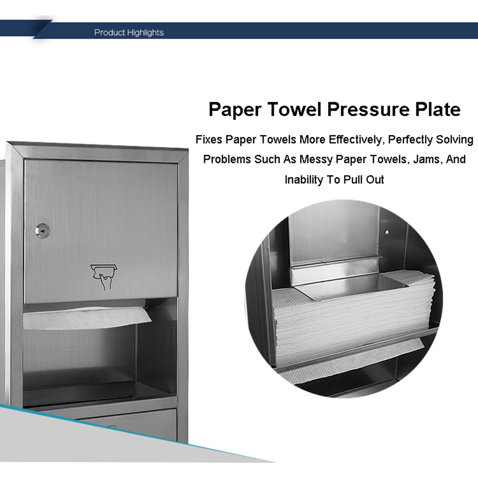 UPJAKS Secamanos Dispensador de Toallas de Papel de Acero Inoxidable con receptáculo de residuos Dispensador de Toallas de Mano para baño Bote de Basura Montaje en Pared con Cerradura con Llave Hotel