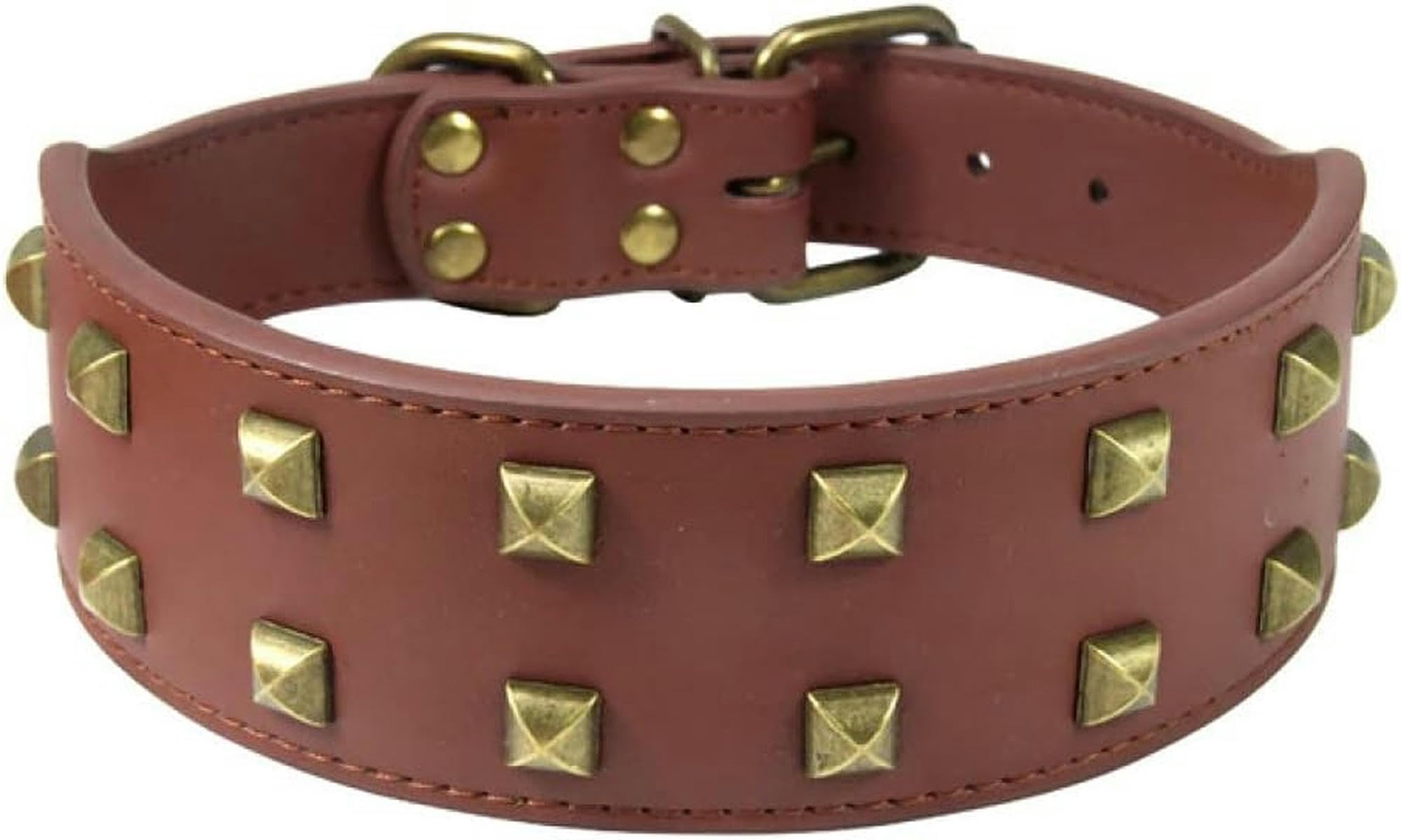 Zoll breites Hundehalsband mit Nieten am Halsband, verstellbare Haustierhalsbänder für mittelgroße und große Hunde, L-3XL, weich, rotes Hundehalsband, XL-braunes Hundehalsband-2XL