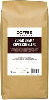 Coffee Masters Super Crema Espresso Coffee Beans 1kg - Intensely Strong Dark Roasted Blend of Arabica and Robusta Whole Coffee Beans - Ideal for Espresso Machines