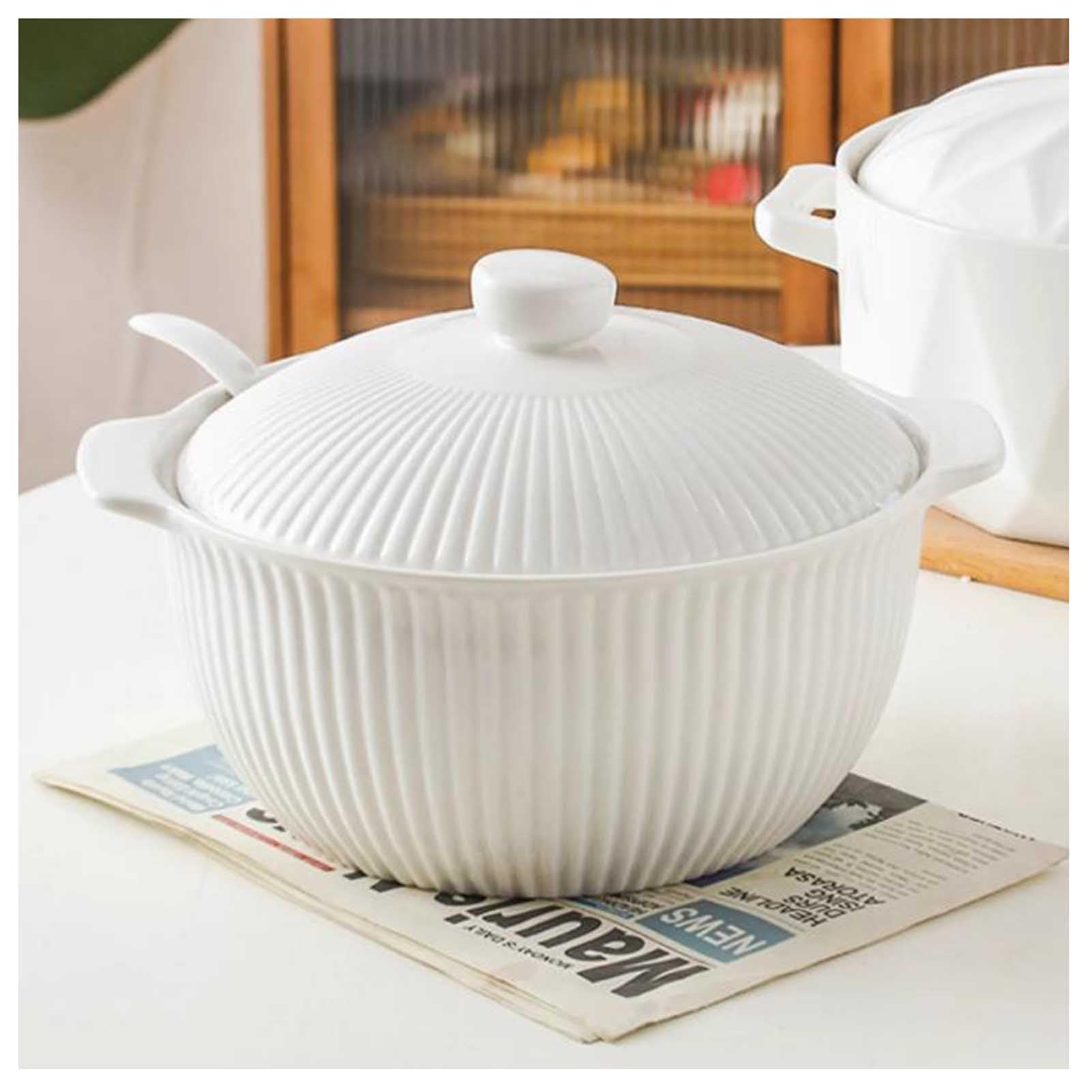 Vnook Soupière en céramique avec louche, soupière de service en porcelaine | Avec deux anses, idéale pour la décoration de la cuisine, au restaurant ou à la maison.