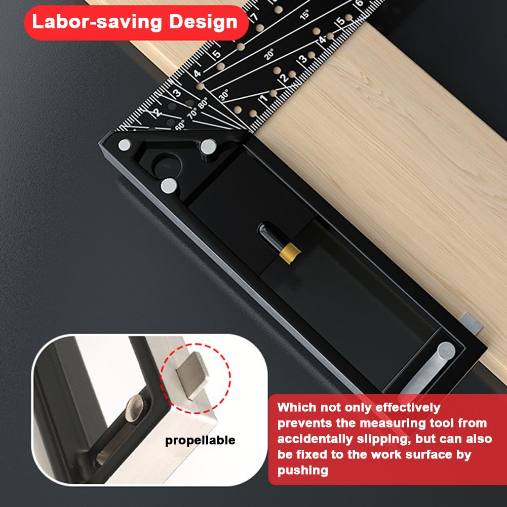Square Ruler,Right Angle Ruler 90 Degree,Multi-Holes High Carbon Steel Angle Ruler,400mm Carpenter Square High Positioning and Marking Scribing Ruler Aluminum Alloy Handle Precise Scale Sc - Image 2