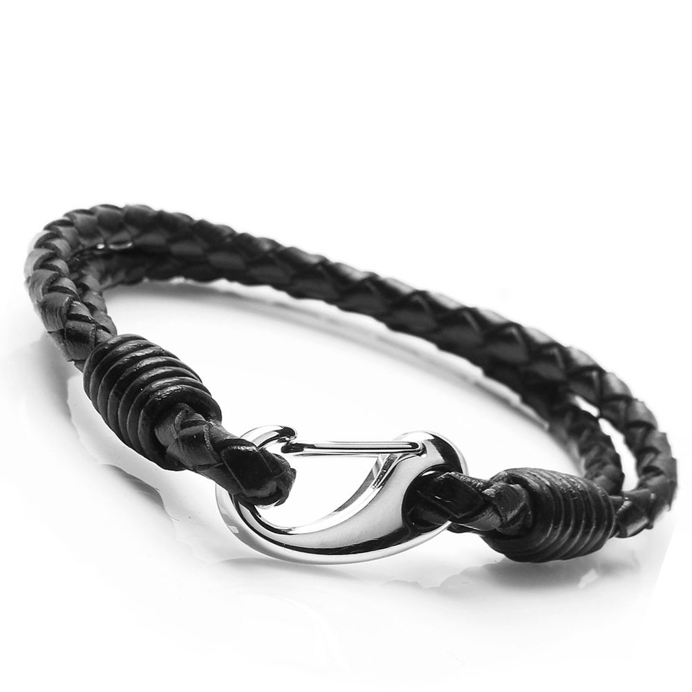 Flongo Edelstahl Leder Armband Armreif Manschette Silber Schwarz Geflochten Einfach Fashion Herren,Damen