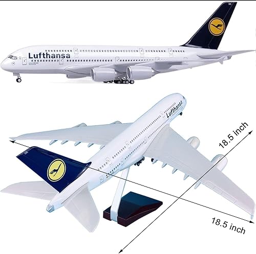 Vista 3 de 18.5" 1160 Scale Model Airplane Lufthansa A380 Model Jet Collectibles Resin Plane Models with Wheels Diecast for Collection Gift Ornament,Ordinary