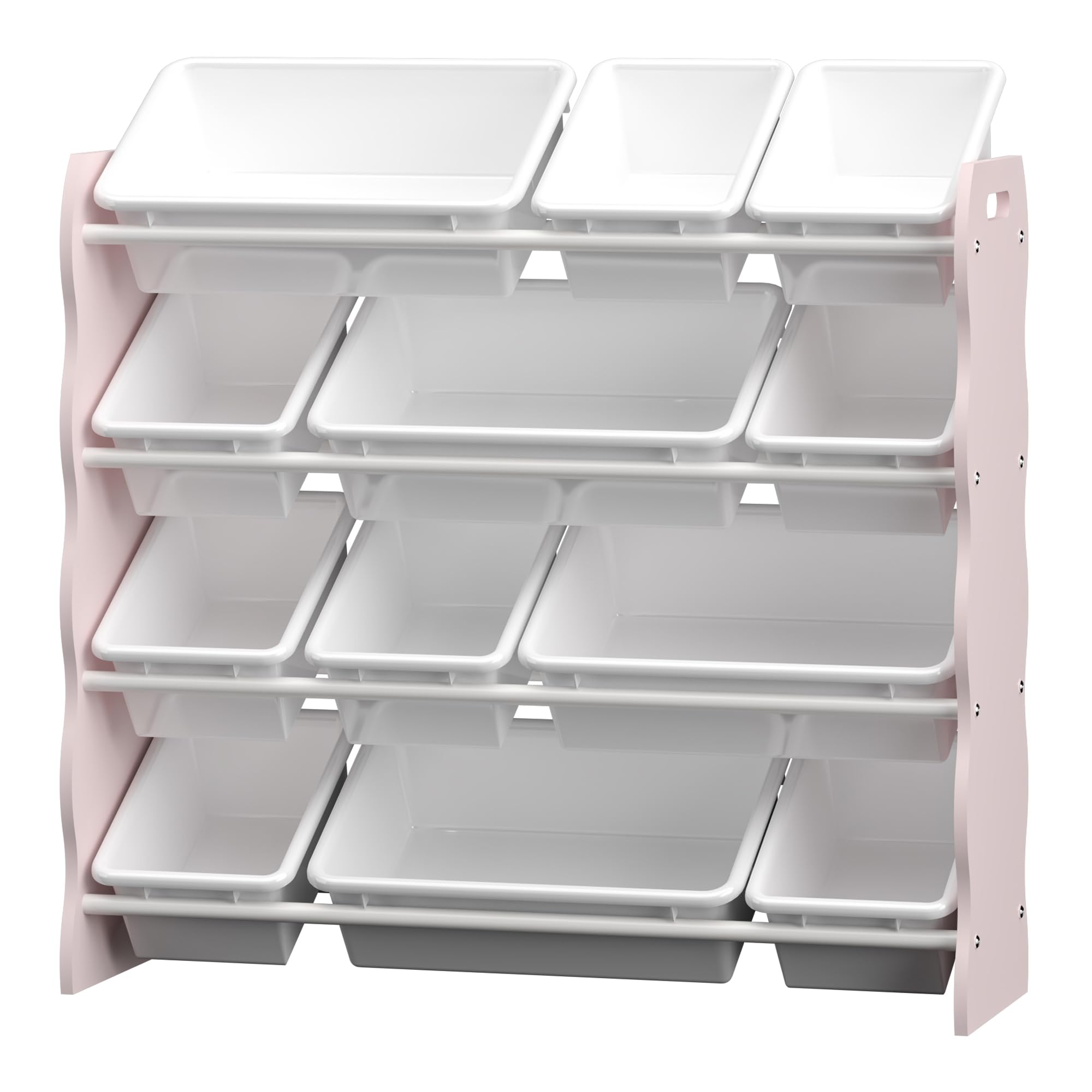[en.casa] Kinderregal Vestnes mit 12 Aufbewahrungsboxen Spielzeugregal mit Wellendesign Spielregal Kinderzimmer Organizer Cotton Candy/Weiß