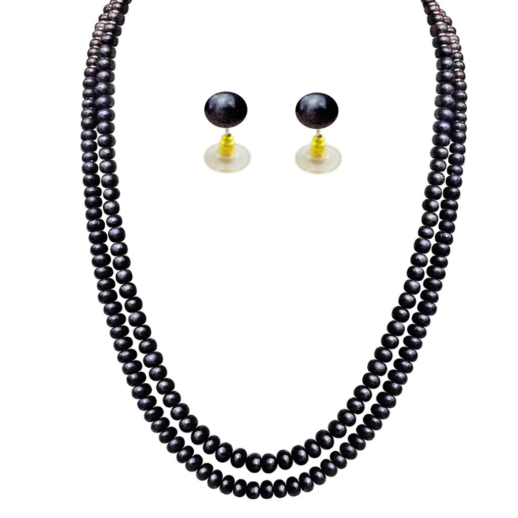 Sri Jagdamba Pearls Dealer Esteem 2 Line Black Pearl Set For Women/Girls | Potato Shape AA Freshwater Pearls 4-5MM | 18-20 Inches Length | Perfect For Gift To Women (B00FJWEHJO) Amazon Price History, Amazon Price Tracker