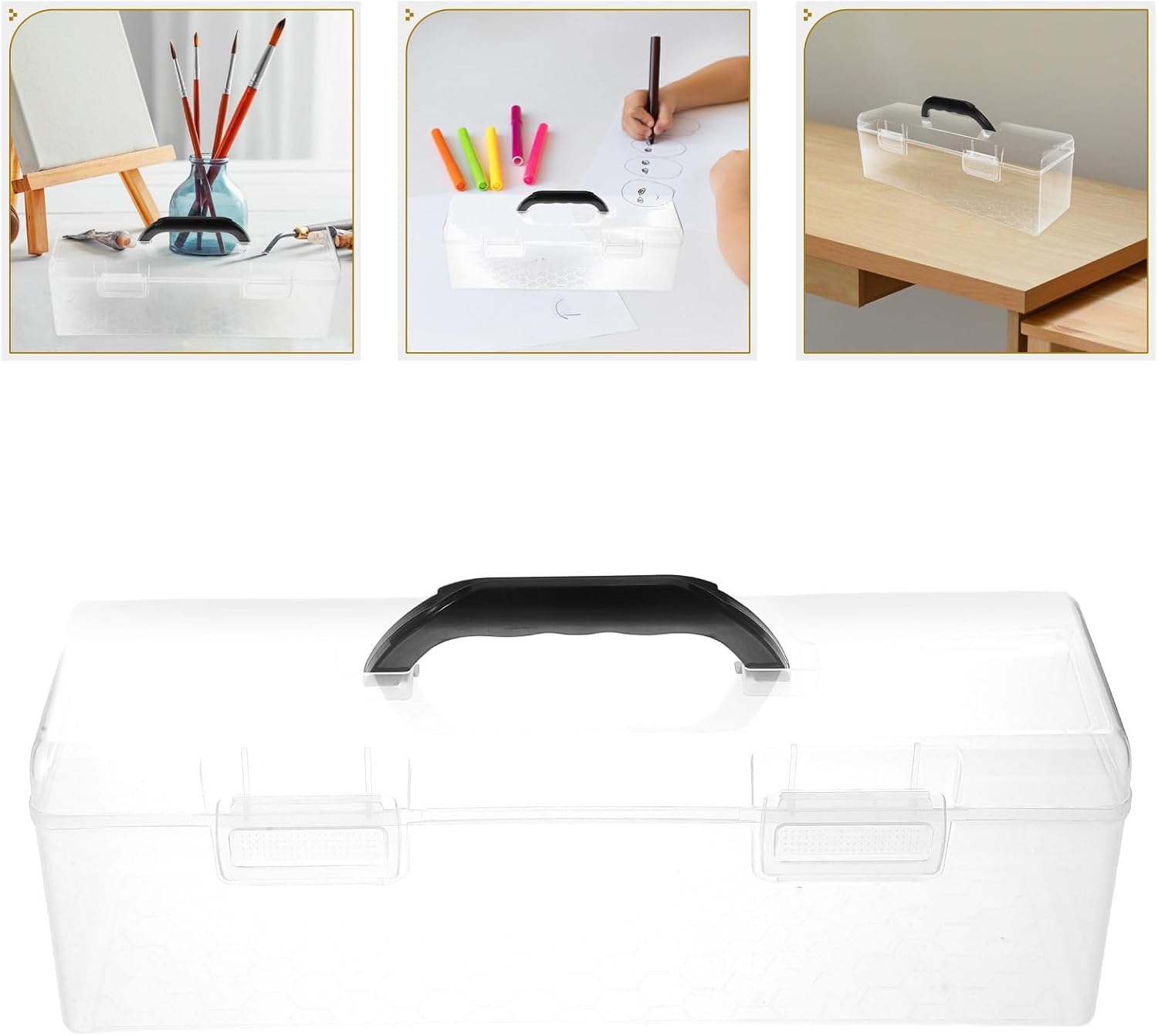 Plastic Paint Brush Organizer Case with Handle, Large Capacity Rectangular Storage Box for Art Tools and Painting Supplies, Easy to Clean and Identify Contents
