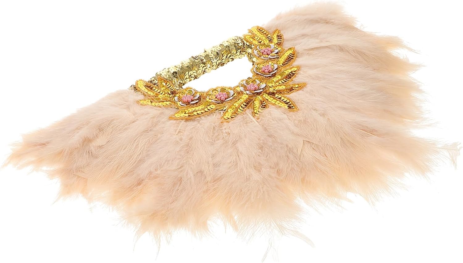 ibasenice Gold Lace Plume Handheld Fan for Women Bridal Decorative Fan Prop Beige Lace Wedding Bride Party and Performance Accessory