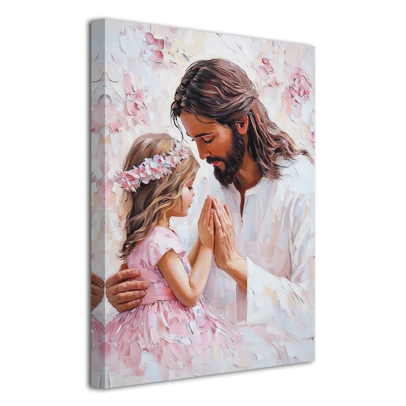 LZIMU Jesus Picture for Wall Christ Jesus with Girl Wall Art Christian Spiritual Painting Religious God Artwork for Baby Girl Room Decor Framed (Grey, 42L x 28W)