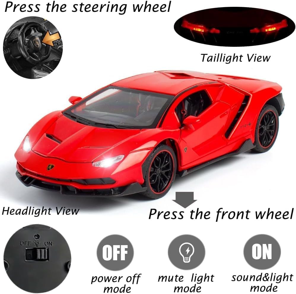 Image of 1:24 Lamborghini LP770 Die-Cast Alloy Sports Red Car Model - Metal Pull Back Toy Car