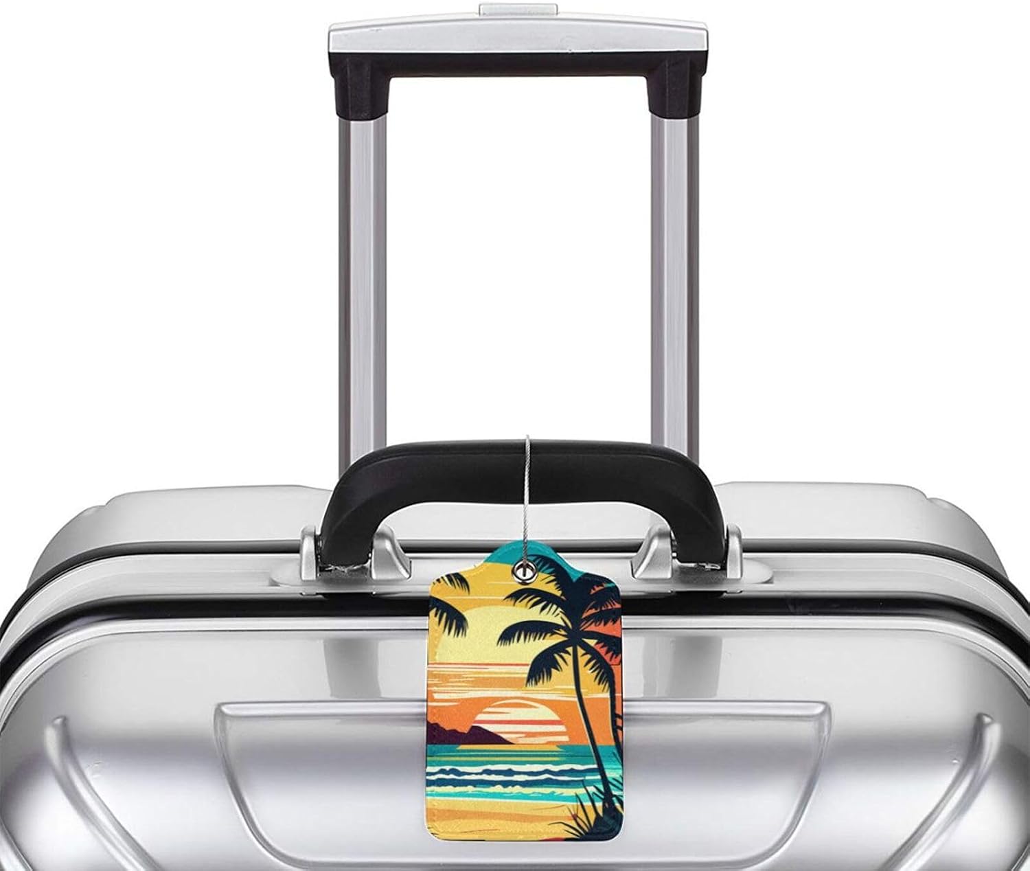 2 Pcs Palm Trees with Sunset Luggage Tag for Suitcase, Identifiers Privacy Cover ID Label with Steel Loop, Summer Beach Luggage Tag, Travel Vacation Gift