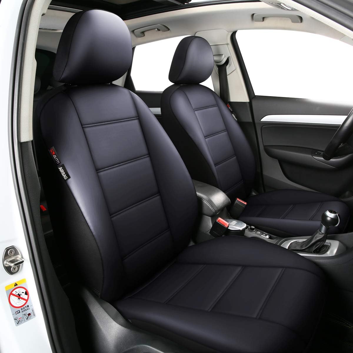 P&J AUTO Premium PU Leather Car Seat Cover Full Set in 11pcs Universal Fit for Most Cars SUVs Trucks Vans Airbag Compatible Black
