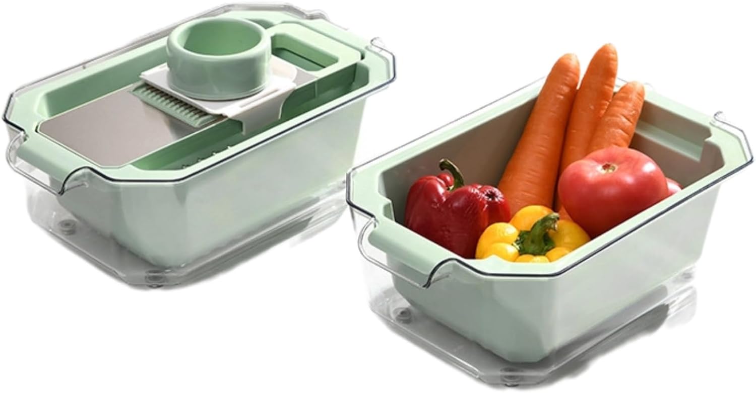 Stainless Steel Multi-Functional Vegetable Fruit Food Chopper Cutter Dicer Slicer with Extra Large Drainer Basket (Clear)