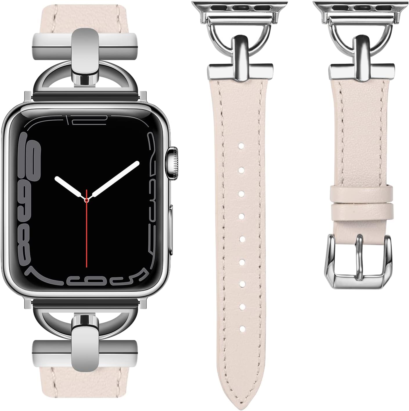 Wearlizer Leather Band Compatible with Apple Watch Band Women 38mm 40mm 41mm 42mm 44mm 45mm 49mm(Ultra), Dressy Leather Strap with D-Shape Metal Buckle for iWatch Bands Series 8 SE 7 6 5 4 3 2 1