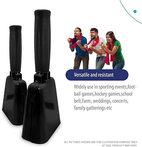 Miniatura 6 de Deke Home - Paquete de 2 cencerros de acero de 7 pulgadas con asa, fuertes silbatos para fútbol, deportes, fiestas, competiciones, espíritu escolar