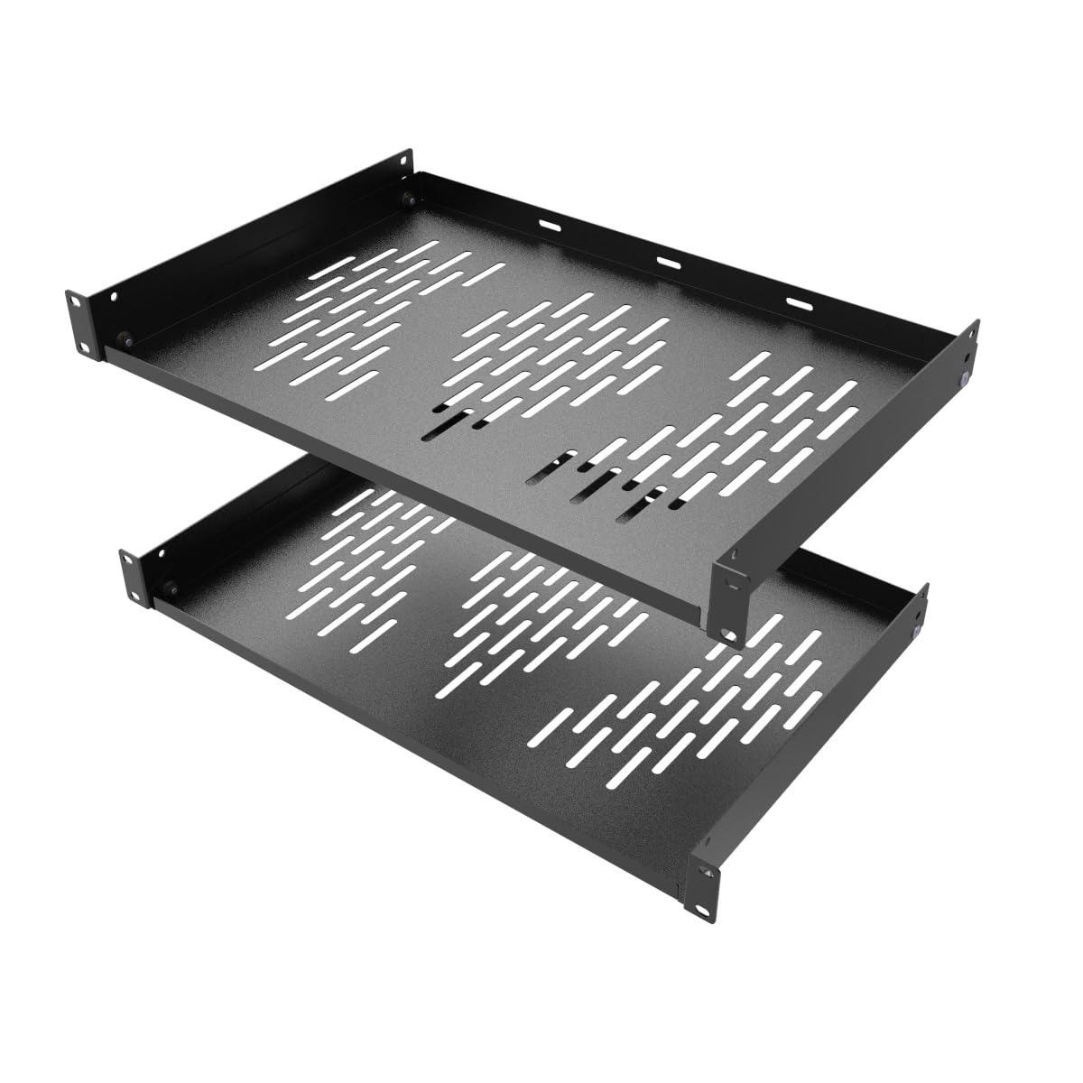 2PCS 1U Server Rack Shelf, Suitable for 19" Network Equipment Racks and Cabinets, Ventilated Cantilever Tray, Depth of 12 inches, Well-Ventilated (Black)