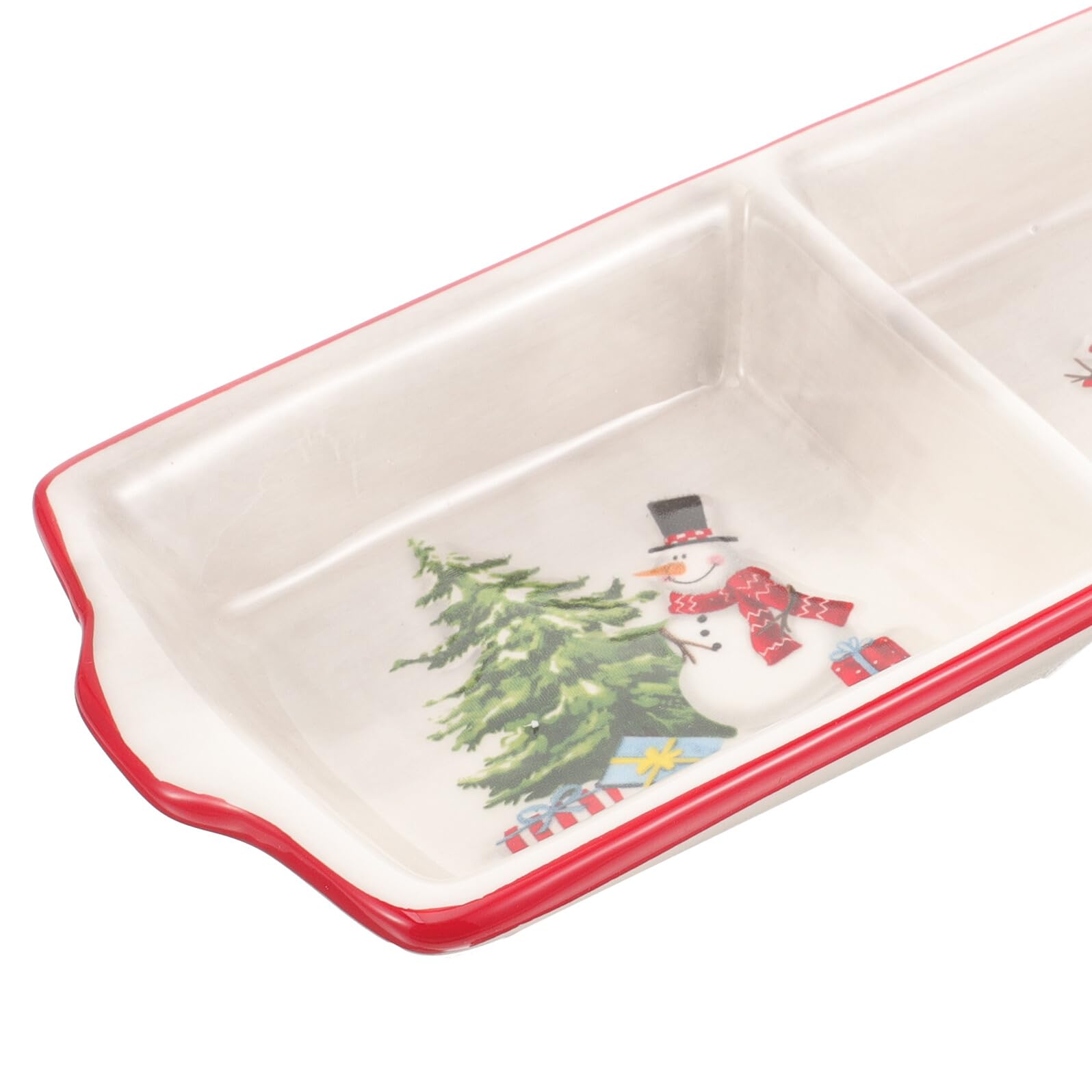 GALPADA Weihnachtliche Keramikschale mit Zwei Fächern Servierteller für Saucen und Snacks Kleine Dip Schale aus Langlebiger Keramik für Zuhause und Restaurant