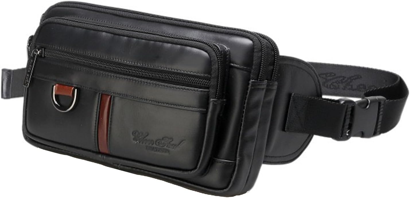 Genuine Leather Fanny Pack/Waist Bag/Organizer with Adjustable Belt, Multiple Pockets For Men and Women Black