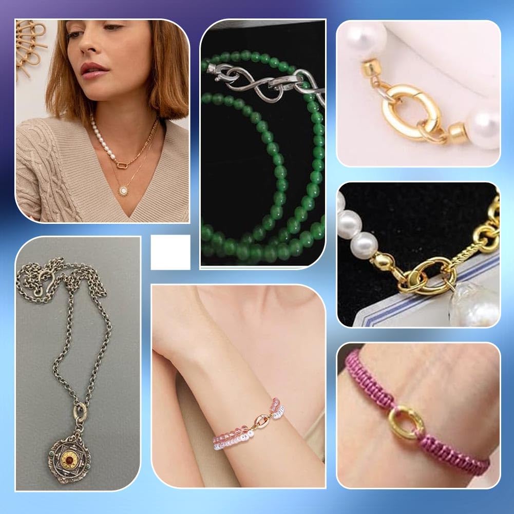 PH PandaHall 2pcs 925 Sterling Silver Clasps Spring Gate Ring 14x10mm Golden Silver Necklace Shortener Clasps Oval Spring Clasp Connector Extender Finding for Necklace Bracelet Keychain Jewelry Making